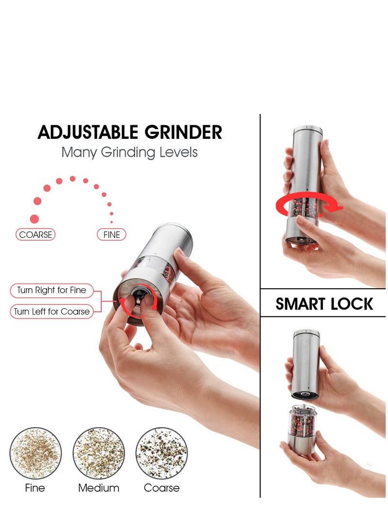 Generic Protable Electric Salt and Pepper Grinder Set Battery Operated Stainless Steel Mill with Light (2 Mills) - Automatic One Handed Operation - Electronic Adjustable Shakers - Coffee Bean Grinders  - Image 3
