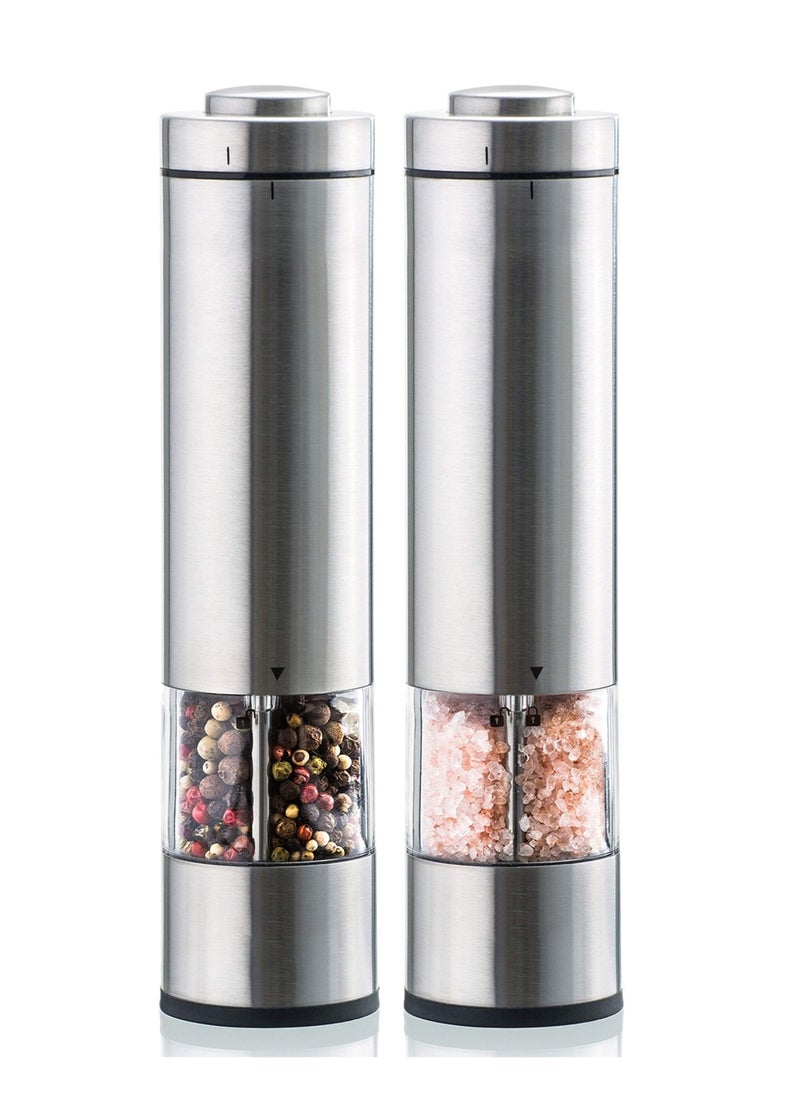 Generic Protable Electric Salt and Pepper Grinder Set Battery Operated Stainless Steel Mill with Light (2 Mills) - Automatic One Handed Operation - Electronic Adjustable Shakers - Coffee Bean Grinders  - Image 1