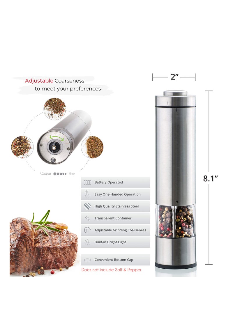 Generic Protable Electric Salt and Pepper Grinder Set Battery Operated Stainless Steel Mill with Light (2 Mills) - Automatic One Handed Operation - Electronic Adjustable Shakers - Coffee Bean Grinders  - Image 5