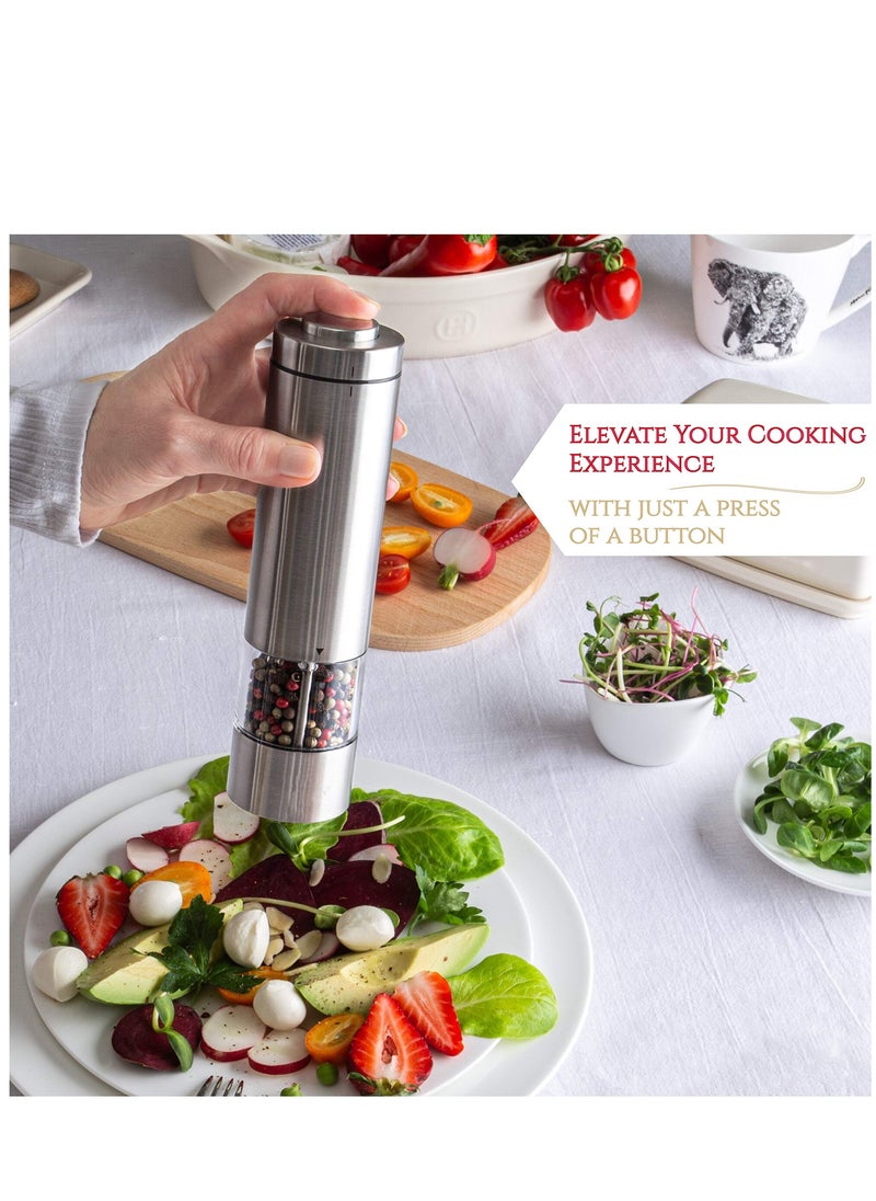 Generic - Protable Electric Salt and Pepper Grinder Set Battery Operated Stainless Steel Mill with Light (2 Mills) - Automatic One Handed Operation - Electronic Adjustable Shakers - Coffee Bean Grinders - Image 1