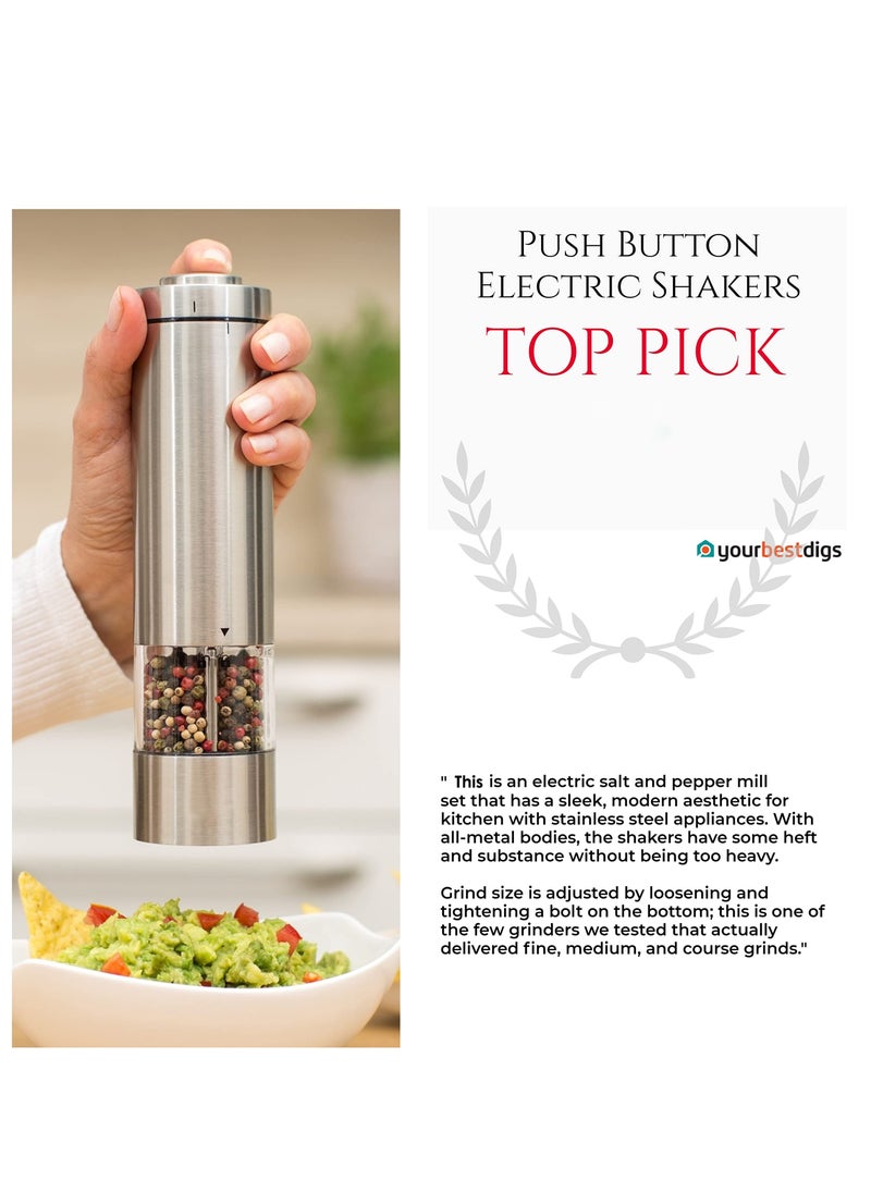 Generic Protable Electric Salt and Pepper Grinder Set Battery Operated Stainless Steel Mill with Light (2 Mills) - Automatic One Handed Operation - Electronic Adjustable Shakers - Coffee Bean Grinders  - Image 2