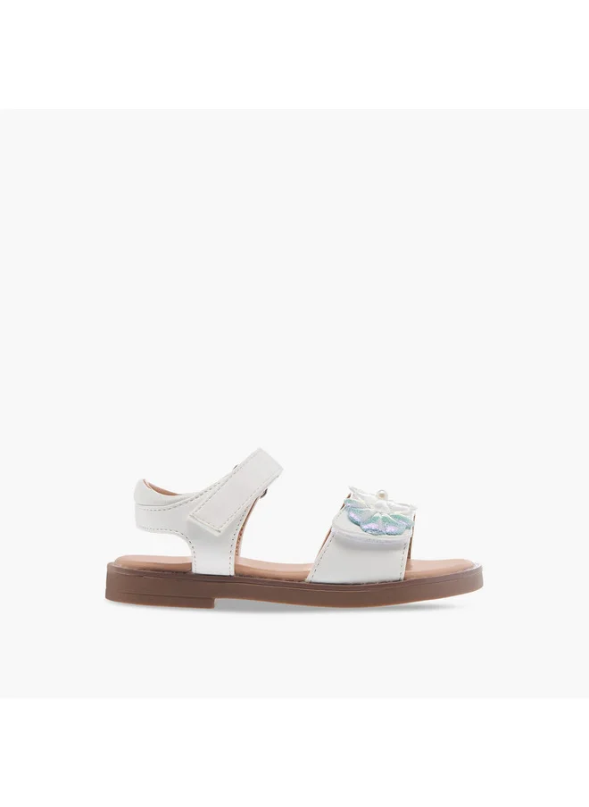 Flora Bella By Shoexpress Girls Seashell Applique Sandals with Hook and Loop Closure