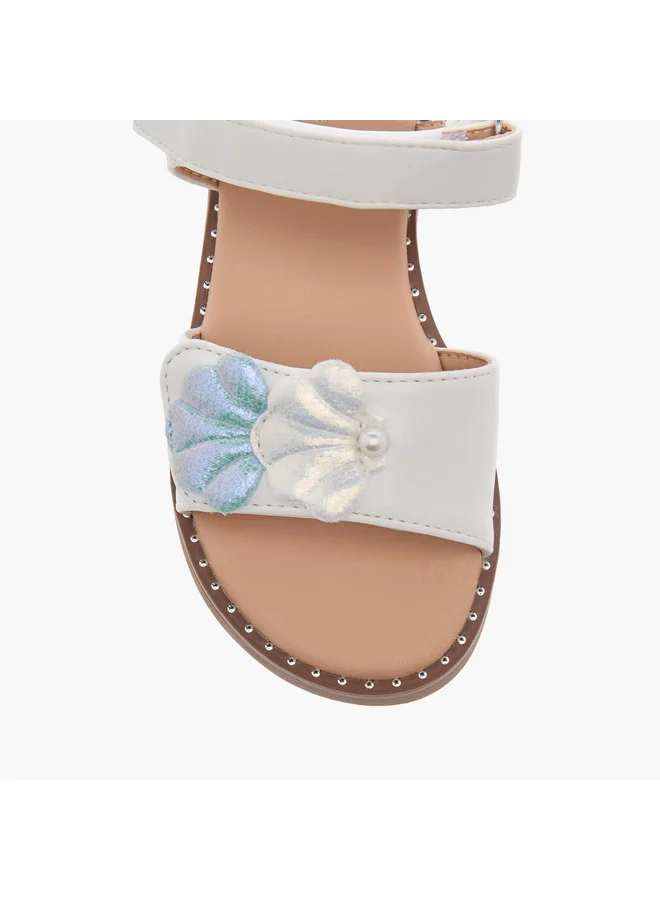 Flora Bella By Shoexpress Girls Seashell Applique Sandals with Hook and Loop Closure