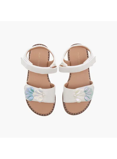 Flora Bella By Shoexpress Girls Seashell Applique Sandals with Hook and Loop Closure