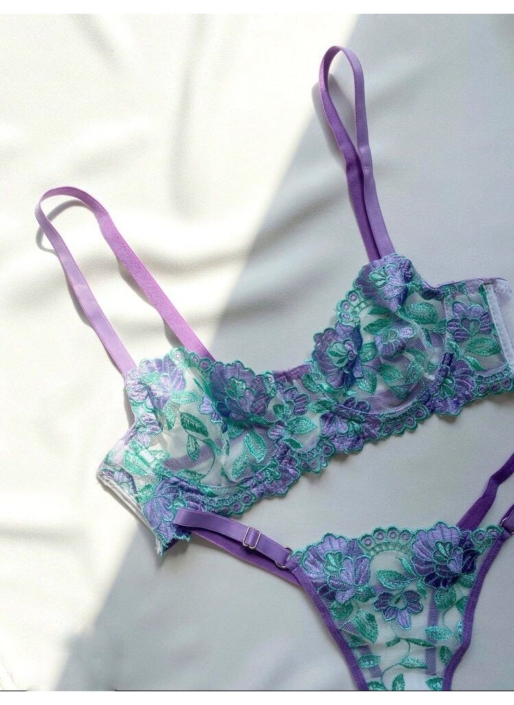 La Linaa Olivia Purple Green Women's Bralet Set  - Image 2