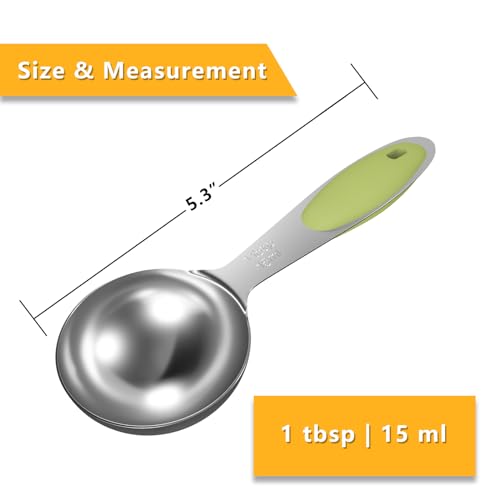 LEIFENY 1PCS 1 Tbsp(3tsp, 1/2oz, 15ml) Single Measuring Spoon with Green Silicone Grip, Stainless Steel Individual Measure Scoop Only - Image 2