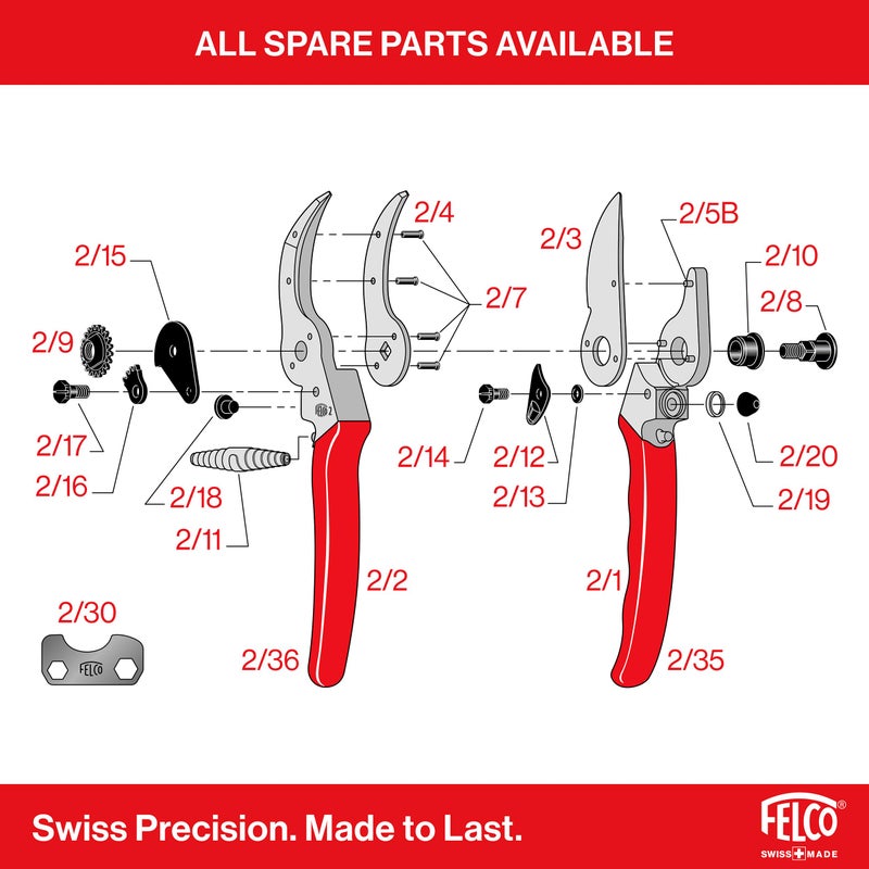 Felco F2 Pruning Shears â€“ 9.25" Swiss-Made Garden Clippers for Professional Pruning | Hand Pruners for Gardening | Garden Tool Cutter with Precision Bypass Blade, Aluminum Body, Replaceable Parts - Image 5