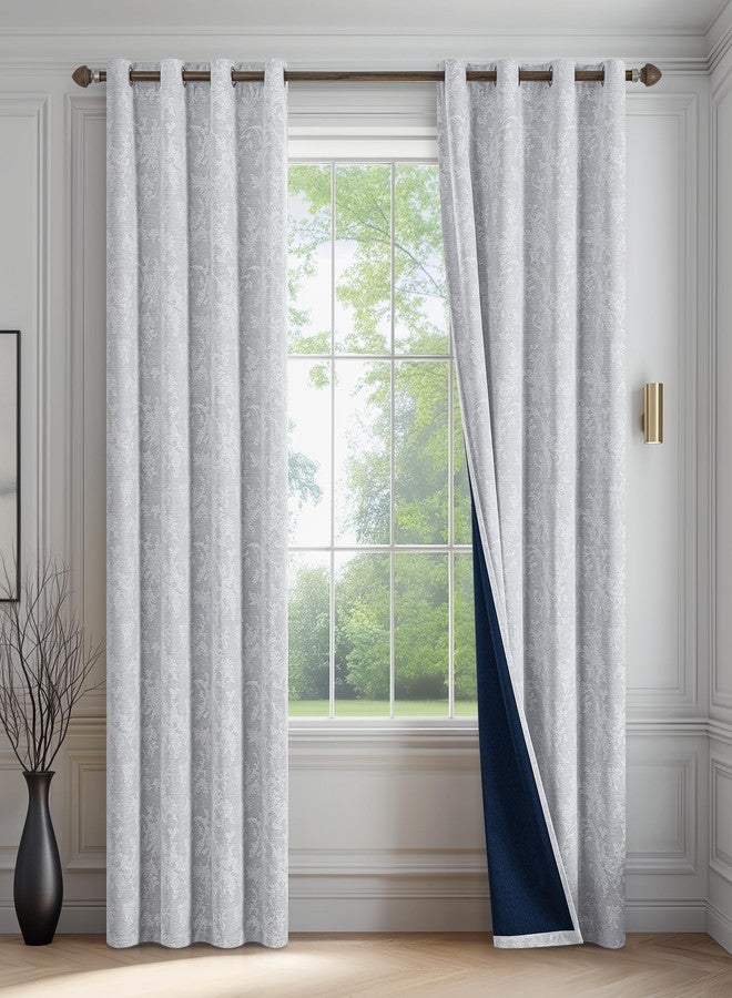 FMFUNCTEX Grey Floral Jacquard Blackout Curtains 84 Inches Long for Bedroom, Scroll Flower Chenille Farmhouse Curtains for Living Room Darkening Thermal Insulated Grommet Window Drapes 2 Panels - Image 2