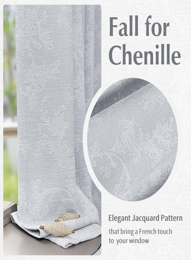 FMFUNCTEX Grey Floral Jacquard Blackout Curtains 84 Inches Long for Bedroom, Scroll Flower Chenille Farmhouse Curtains for Living Room Darkening Thermal Insulated Grommet Window Drapes 2 Panels - Image 5