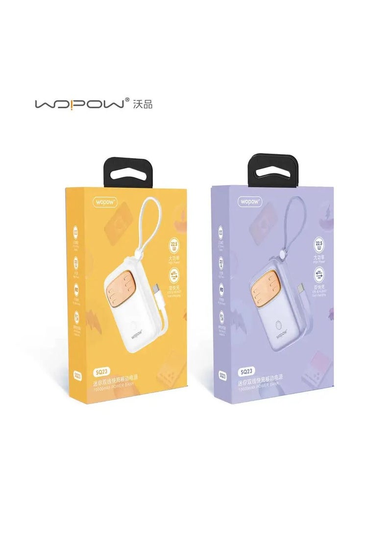Wopow Wopow SQ23 Mini Power Bank 10000mAh 22.5W Quick Charging PD 20W with Digital display built in cable For iPhone & C Type - Image 3