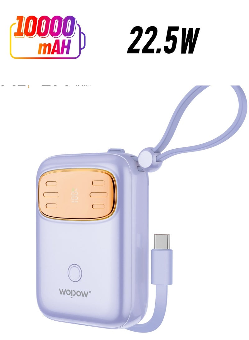 Wopow Wopow SQ23 Mini Power Bank 10000mAh 22.5W Quick Charging PD 20W with Digital display built in cable For iPhone & C Type - Image 1
