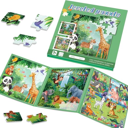 Ranqibo Magnetic Puzzles for Toddlers 35 75Pieces Travel Toys Animal Jungle Puzzles Ages 46 Educational Learning Magnets Road Car Trip Airplane Activities Toys for 3 4 5 6 7 Girls Boys Gift - Image 1