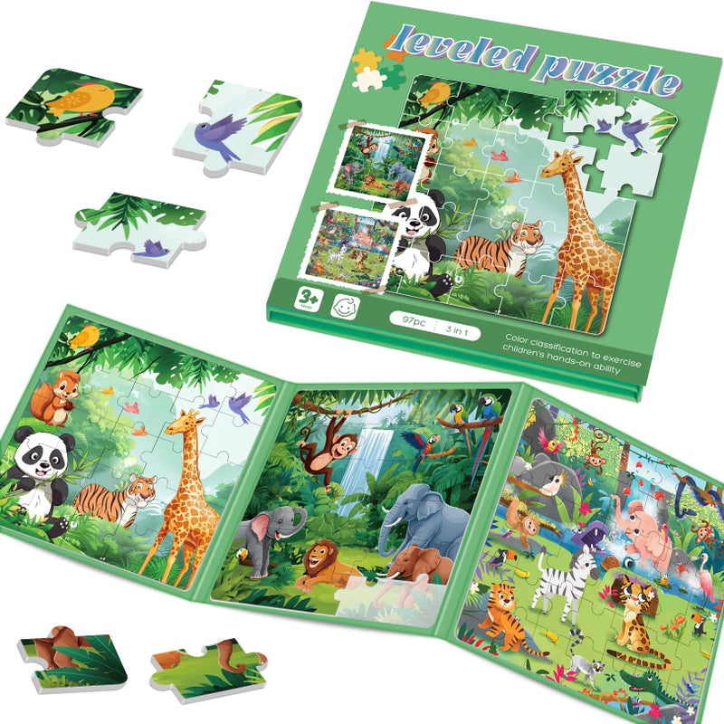 Ranqibo Magnetic Puzzles for Toddlers 35 75Pieces Travel Toys Animal Jungle Puzzles Ages 46 Educational Learning Magnets Road Car Trip Airplane Activities Toys for 3 4 5 6 7 Girls Boys Gift - Image 3