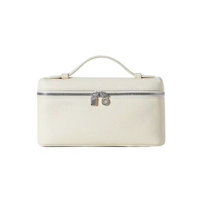 L19 Genuine Leather Handbag Womens gigi Same Shoulder Crossbody Litchi Pattern Calf Leather Bag Kelly Bag All-Match Elegant Off-White (silver buckle)