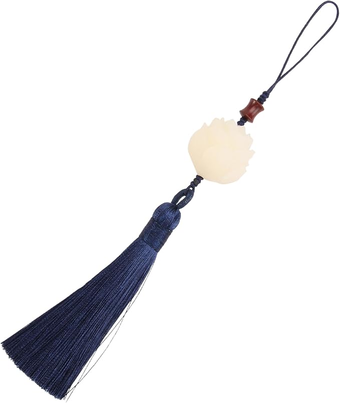 Blue Chinese Style Retro Bodhi Lotus Phone Case Pendant With Tassel Hanging Ornament - Image 1