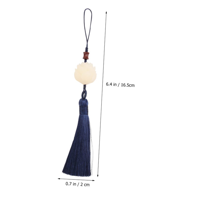 Blue Chinese Style Retro Bodhi Lotus Phone Case Pendant With Tassel Hanging Ornament - Image 3