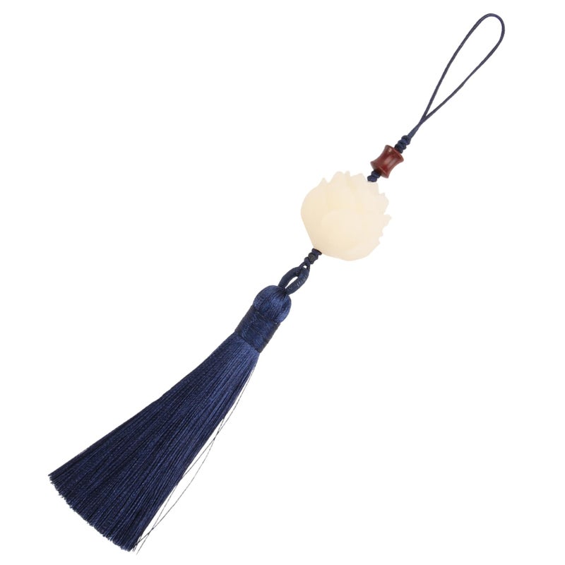 Blue Chinese Style Retro Bodhi Lotus Phone Case Pendant With Tassel Hanging Ornament - Image 2