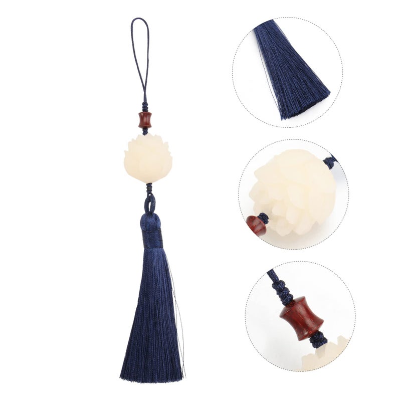 Blue Chinese Style Retro Bodhi Lotus Phone Case Pendant With Tassel Hanging Ornament - Image 4