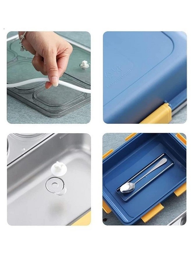 Clazkit 2 Compartment Stainless Steel Lunch Box, Leakage Proof Lunch Box for School Kids and Adults Pack of 1 Blue,750ML - Image 4