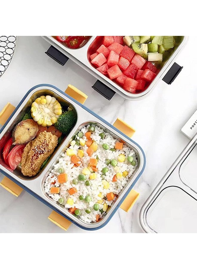 Clazkit 2 Compartment Stainless Steel Lunch Box, Leakage Proof Lunch Box for School Kids and Adults Pack of 1 Blue,750ML - Image 2