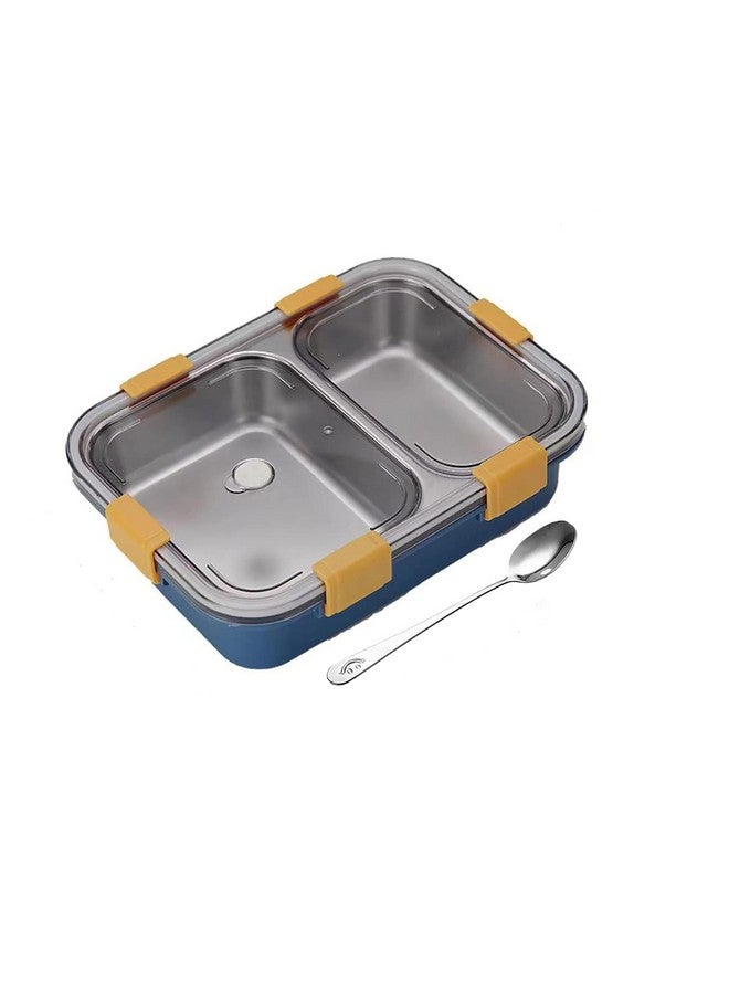 Clazkit 2 Compartment Stainless Steel Lunch Box, Leakage Proof Lunch Box for School Kids and Adults Pack of 1 Blue,750ML - Image 1