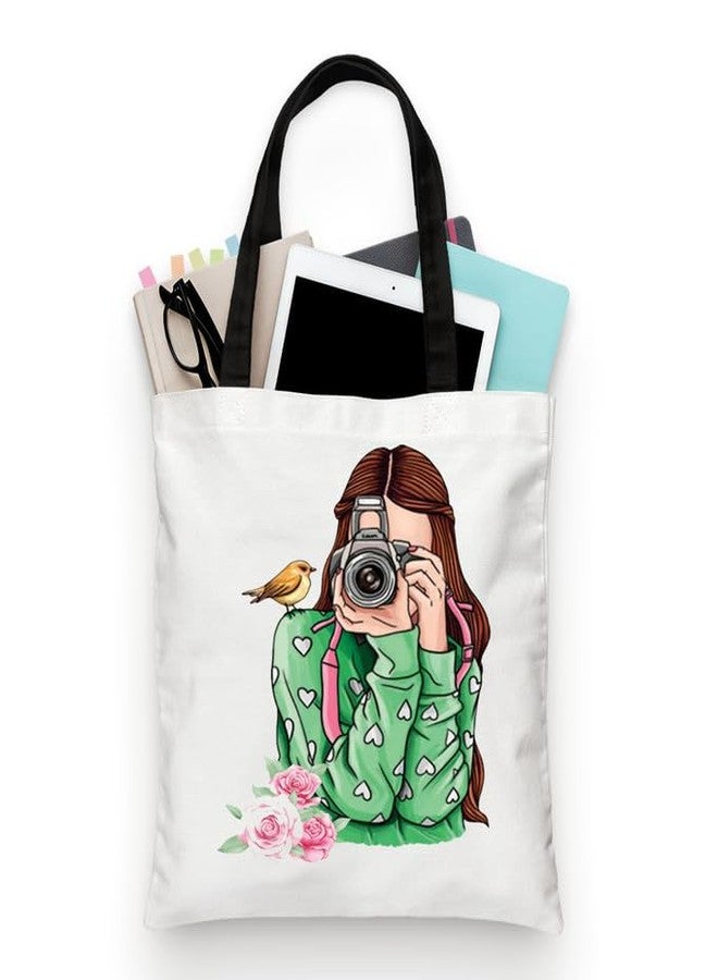 PrintingZone White Tote Bag With Zip Clouser Printed Designed Canvas Tote Bags For Women large capacity,Tote bag For Shopping, College, Travel, More Canvas Handbag For Unisex Bag(VWB21) - Image 1