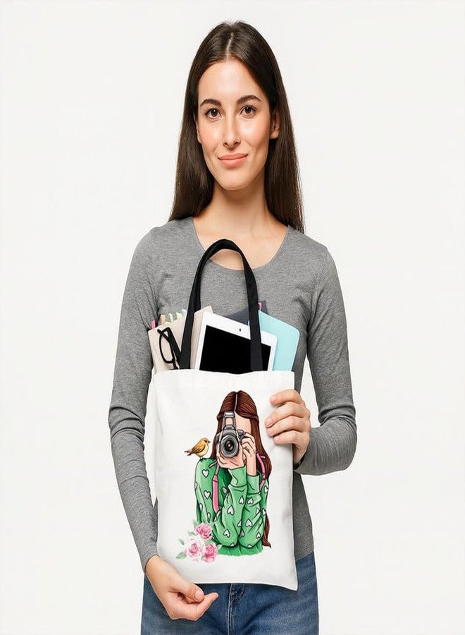 PrintingZone White Tote Bag With Zip Clouser Printed Designed Canvas Tote Bags For Women large capacity,Tote bag For Shopping, College, Travel, More Canvas Handbag For Unisex Bag(VWB21) - Image 3