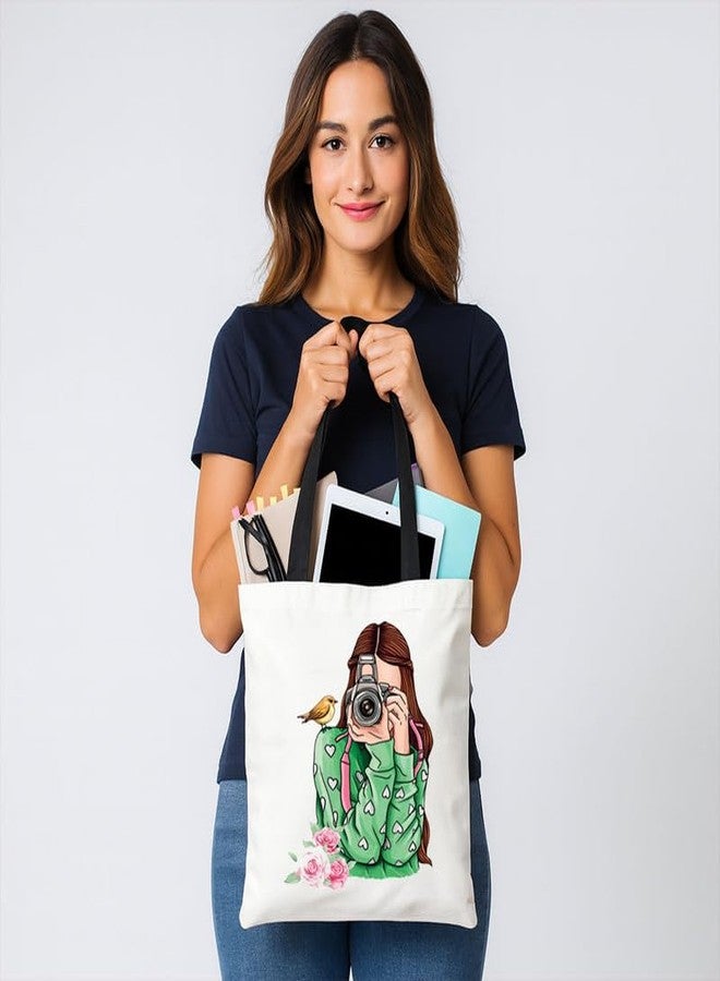 PrintingZone White Tote Bag With Zip Clouser Printed Designed Canvas Tote Bags For Women large capacity,Tote bag For Shopping, College, Travel, More Canvas Handbag For Unisex Bag(VWB21) - Image 4