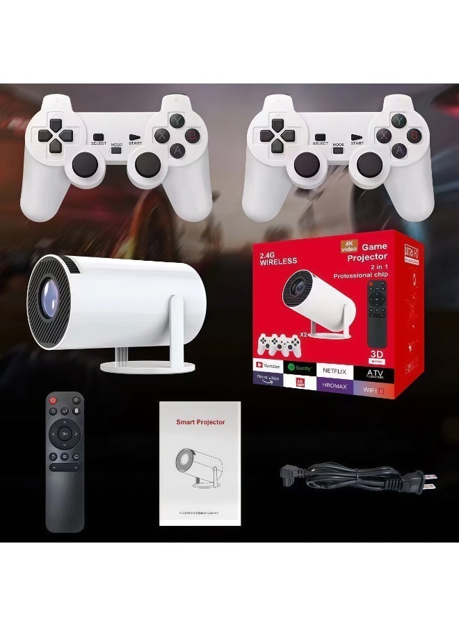 X10 Plus Retro Game Console with Projector，4K HD Portable Projector with 10000+ Games，Plug and Play TV Video Game Stick，Android TV 11.0 Smart Projector with 2.4g Wireless Controllers - Image 1
