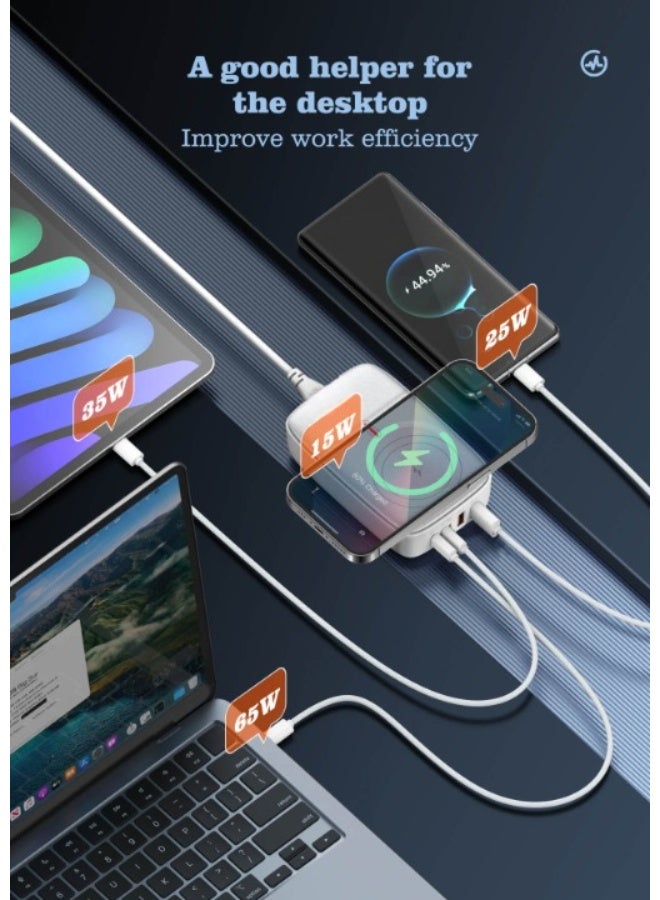REBENUO 140W Wireless Charger PD Multiport Desktop Super Fast Wireless Charging Adapter White - Image 4
