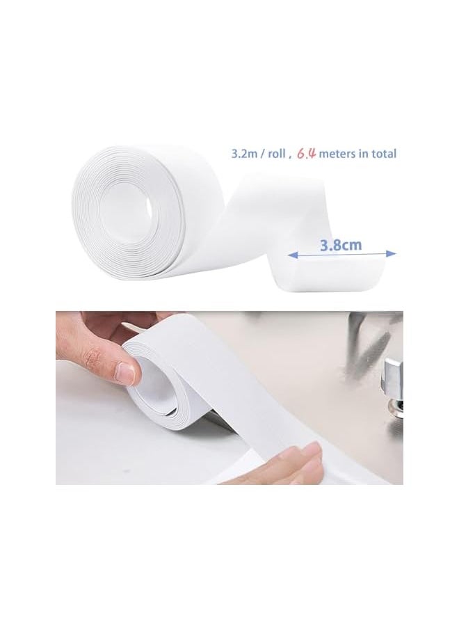 PROMASS - 2 Rolls Bath Sealant Strip 21ft Self Adhesive Caulk Strip Bathroom Sealant Anti Mould Sealing Tape for Kitchen Waterproof Sealant Tape for Sink Toilet Wall Corner(white) - Image 1