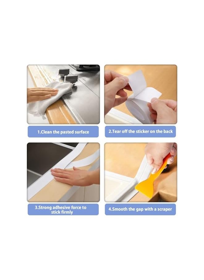 PROMASS - 2 Rolls Bath Sealant Strip 21ft Self Adhesive Caulk Strip Bathroom Sealant Anti Mould Sealing Tape for Kitchen Waterproof Sealant Tape for Sink Toilet Wall Corner(white) - Image 1