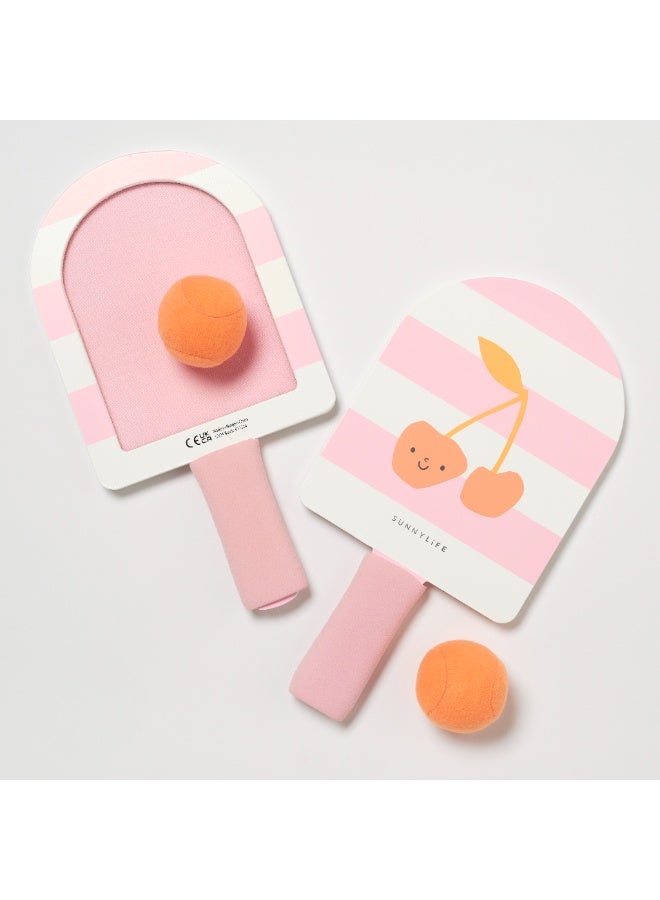SUNNY LIFE Kids Velcro Beach Bats Set – Cotton Candy Cherry Design with Matching Ball – Outdoor Paddle Game Toy for Children – Lightweight & Safe Summer Activity for Girls & Boys - Image 1