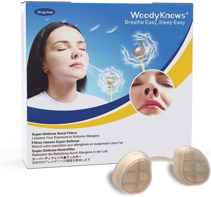 Woodyknows WoodyKnows 3 Super-Defense Nasal Filters with 24 Pairs of Replacement Filters, seasonal allergies and industrial pollution aid (Round, Medium, 3 Filters+24 Replacements)