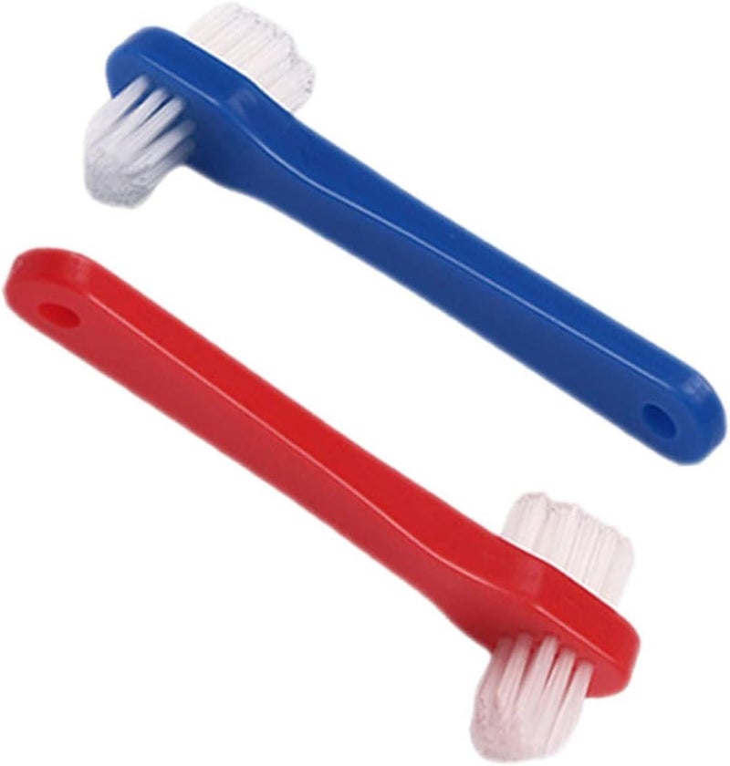 Didiseaon 2pcs Double-Head Denture Toothbrush Ergonomic Design for Oral Blind Area Cleaning Blue Red Denture Care and Maintenance - Image 1