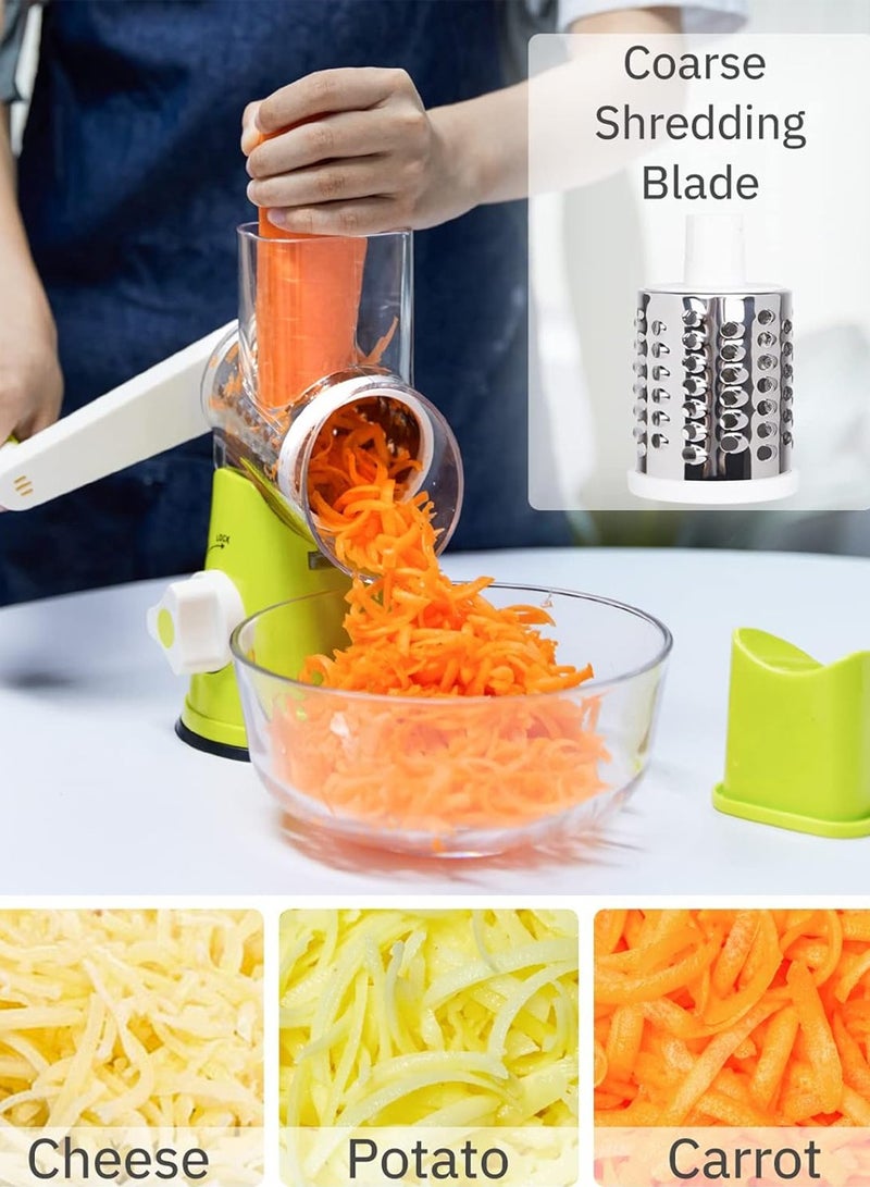 ALJAWAHER Rotary Cheese Grater, Handheld Vegetables Slicer Cheese Shredder with Rubber Suction Base and 3 Stainless Blades Included, Saves Time And Energy, Easy To Operate, Vegetables and Fruit Slicer Shredder - Image 2
