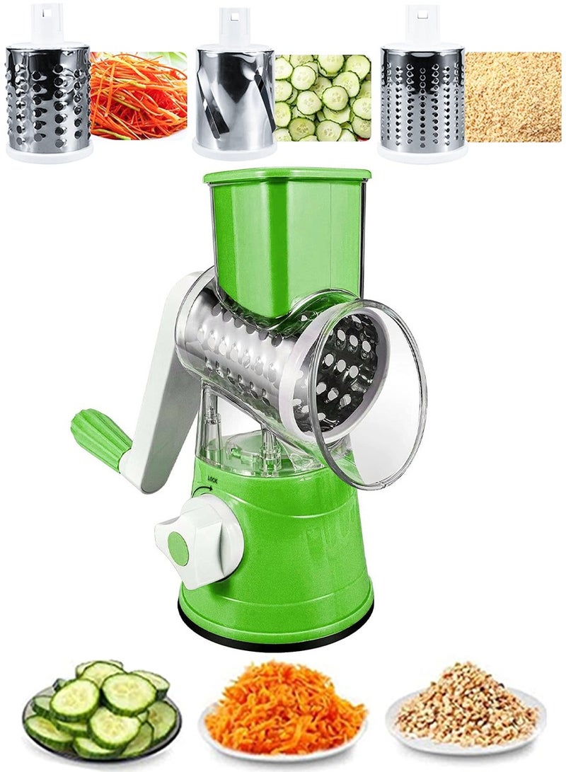 ALJAWAHER Rotary Cheese Grater, Handheld Vegetables Slicer Cheese Shredder with Rubber Suction Base and 3 Stainless Blades Included, Saves Time And Energy, Easy To Operate, Vegetables and Fruit Slicer Shredder - Image 1