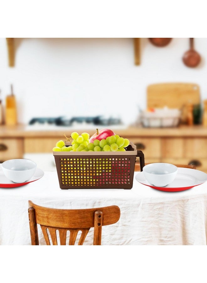 Nayasa Frill No. 2 Plastic Fruit Basket | 6 Litre | Rectangle Veg Baskets For Storage In Kitchen | Food Basket For Kitchen | Brown - Image 3