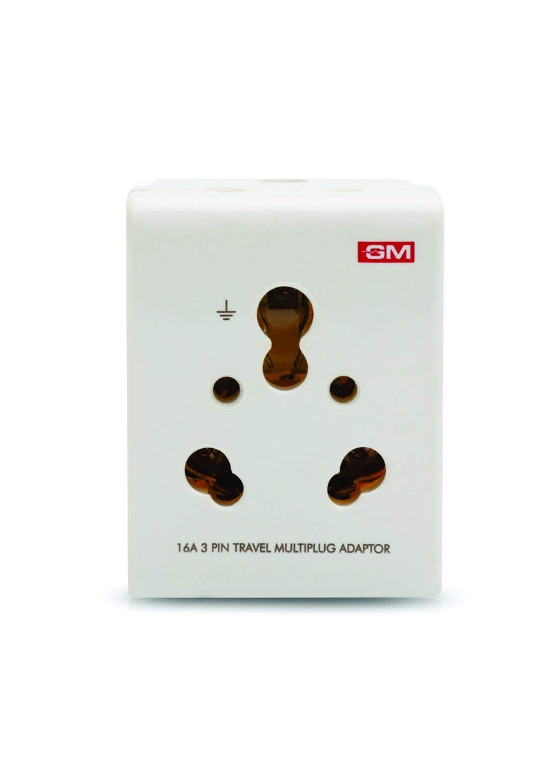 GM GM 3050 16 AMP 3 Pin Multi Plug Travel Adaptor Suitable for Class I and II Electrical Appliances White  - Image 1