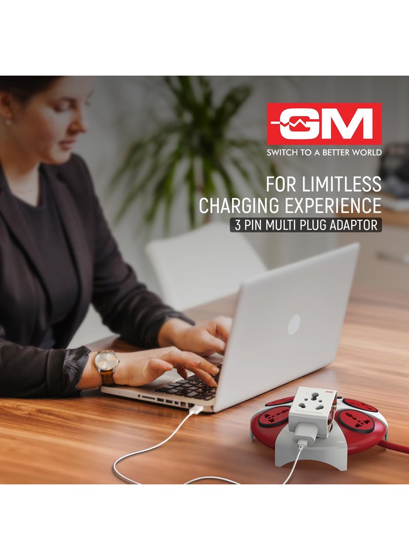 GM GM 3050 16 AMP 3 Pin Multi Plug Travel Adaptor Suitable for Class I and II Electrical Appliances White  - Image 5