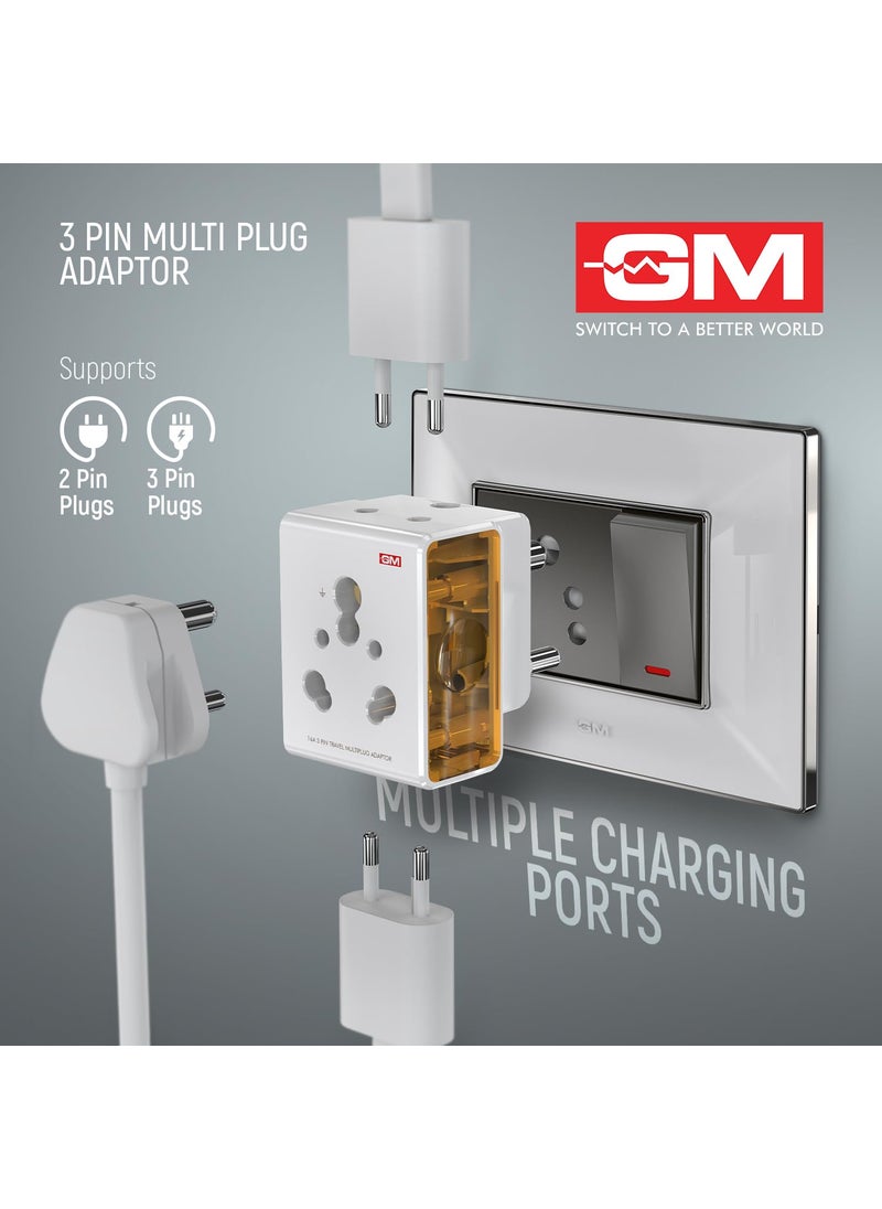GM GM 3050 16 AMP 3 Pin Multi Plug Travel Adaptor Suitable for Class I and II Electrical Appliances White  - Image 4