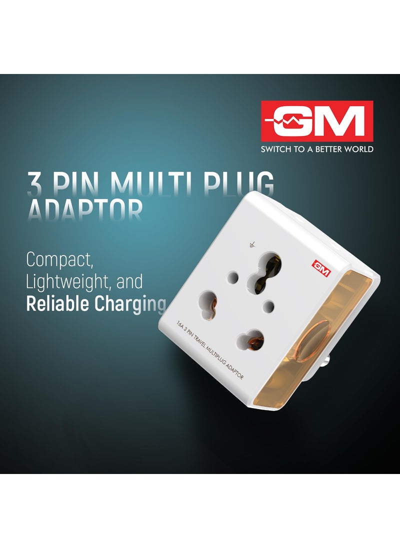 GM GM 3050 16 AMP 3 Pin Multi Plug Travel Adaptor Suitable for Class I and II Electrical Appliances White  - Image 3