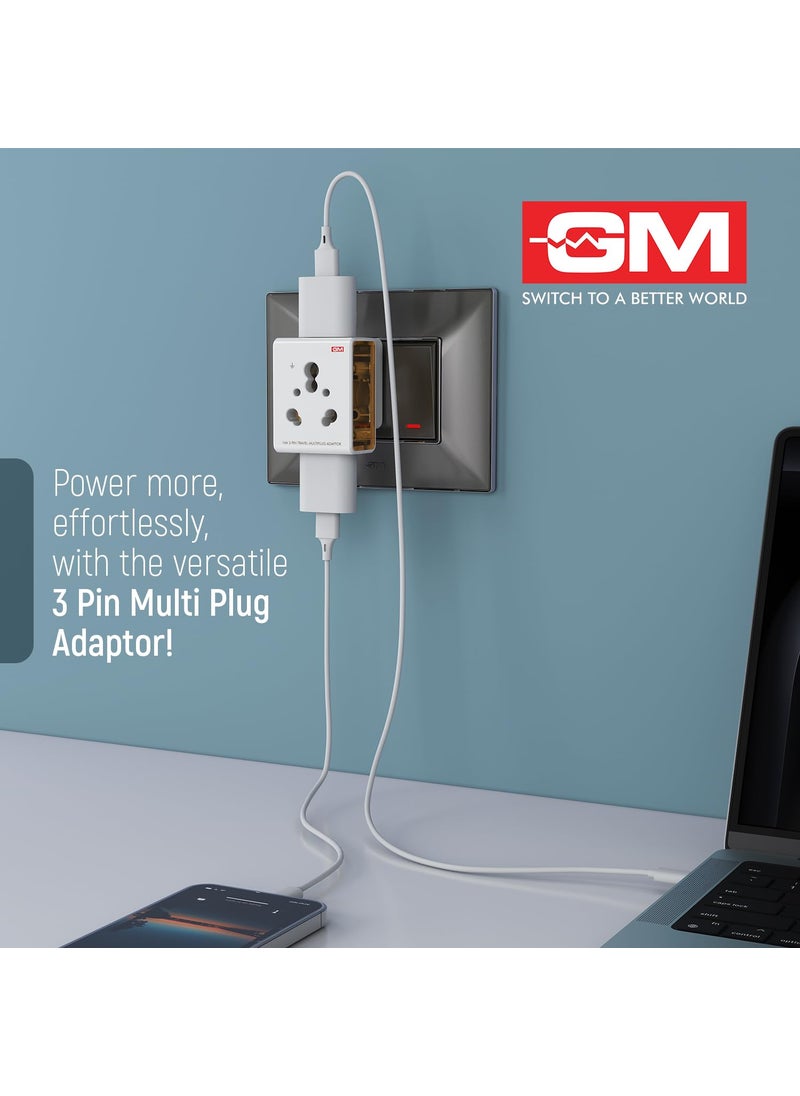 GM GM 3050 16 AMP 3 Pin Multi Plug Travel Adaptor Suitable for Class I and II Electrical Appliances White  - Image 2