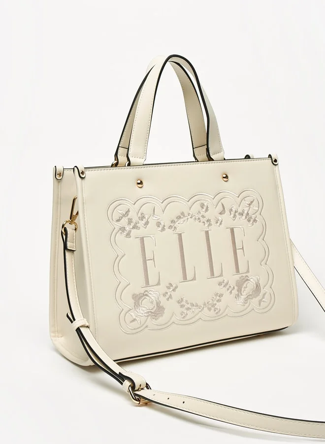 ايل Women Logo Embroidered Tote Bag with Detachable Strap and Zip Closure