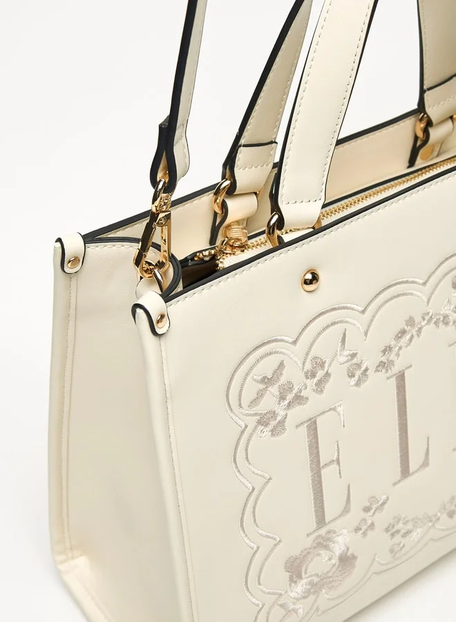 ايل Women Logo Embroidered Tote Bag with Detachable Strap and Zip Closure
