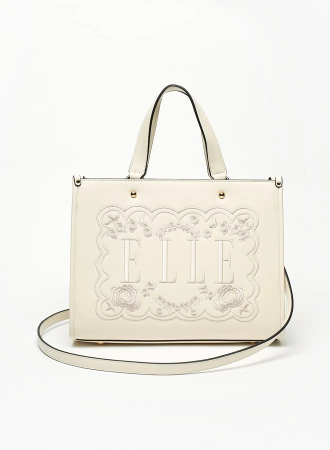 ايل Women Logo Embroidered Tote Bag with Detachable Strap and Zip Closure