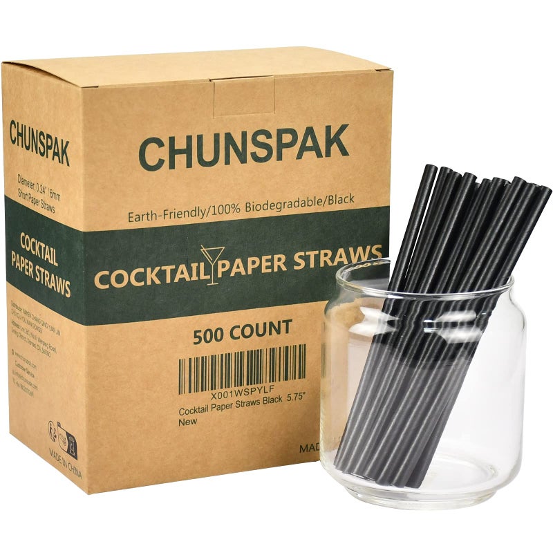 Black Paper Straws 575 inch  500 Bulk Biodegradable Paper Drinking Straws Stir Sticks Sip Straws for Coffee and Cocktails