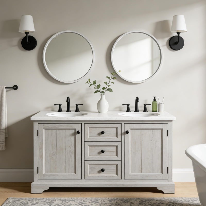 WallBeyond 24 Inch Round Wood Mirror, Circle Wooden Frame Wall Mirror for Bathroom, Living Room, Bedroom, Entryway (White) - Image 4