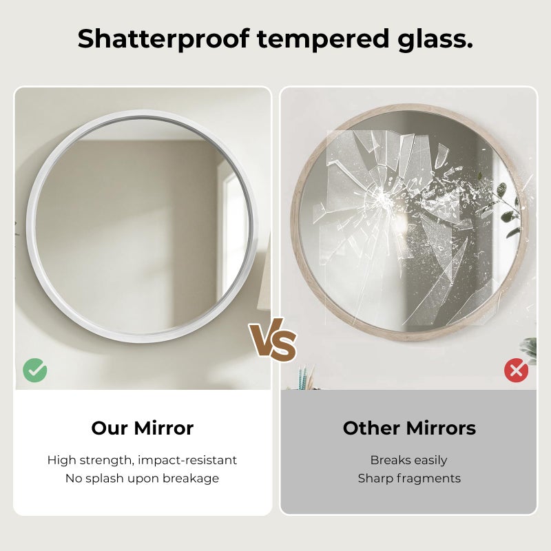 WallBeyond 24 Inch Round Wood Mirror, Circle Wooden Frame Wall Mirror for Bathroom, Living Room, Bedroom, Entryway (White) - Image 5