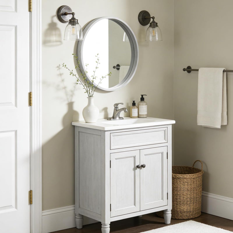 WallBeyond 24 Inch Round Wood Mirror, Circle Wooden Frame Wall Mirror for Bathroom, Living Room, Bedroom, Entryway (White) - Image 2